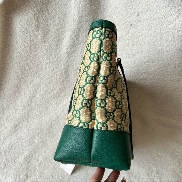 NWT Authentic Gucci Special Edition Straw Woven GG Ophidia Tote Bag NaturalGreen - Picture 4 of 14